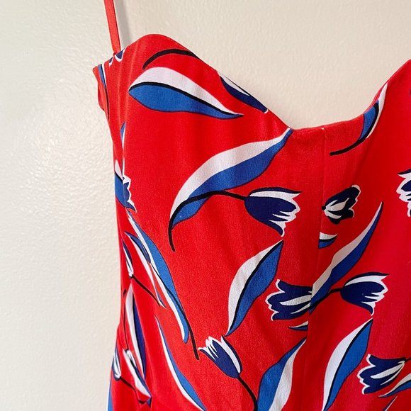 Whistles Lyza Pure Silk Tulip Print Jumpsuit, Red/Multi - Picture 8 of 9